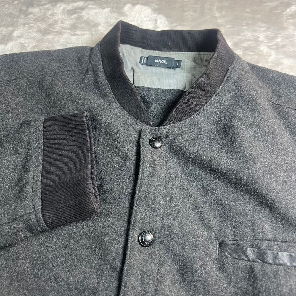 Vince Men's XL Wool Blend Snap Front Bomber Jacket Charcoal Grey RN106730